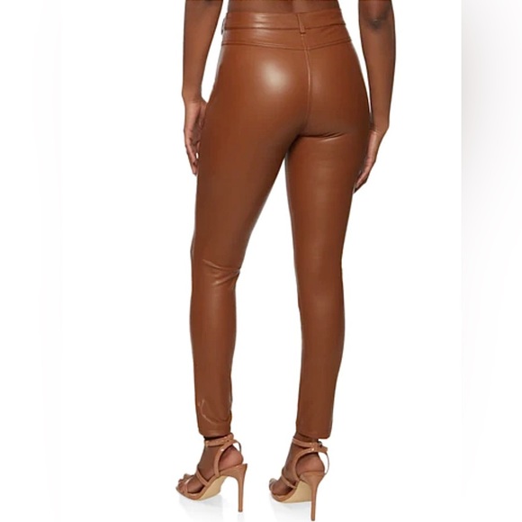 Brown Vegan Leather Pants - High Waist Slimfir Pants NWT - Size S - Picture 2 of 7